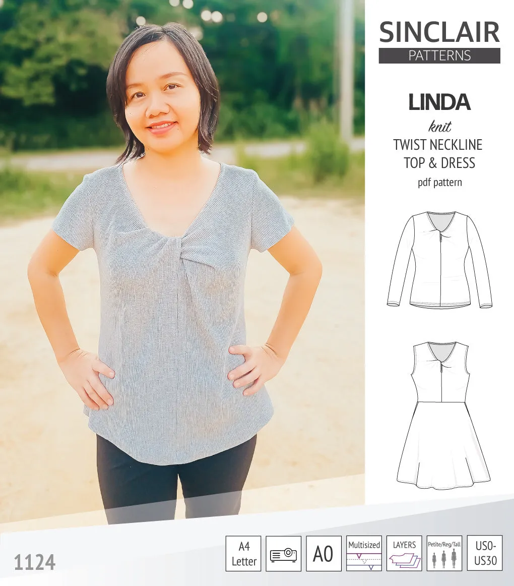 Linda twist neckline knit top and dress (PDF)