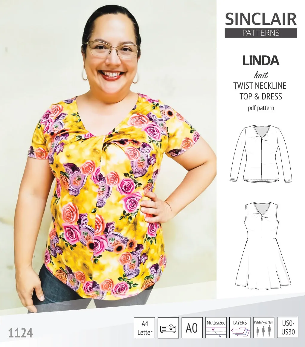 Linda twist neckline knit top and dress (PDF)