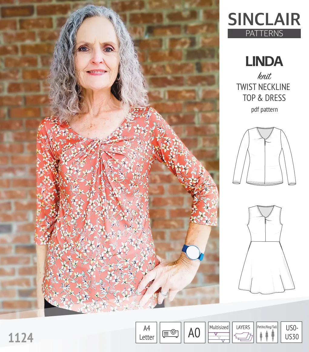 Linda twist neckline knit top and dress (PDF)