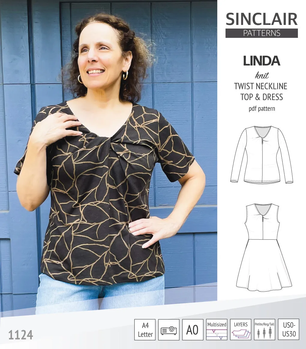 Linda twist neckline knit top and dress (PDF)