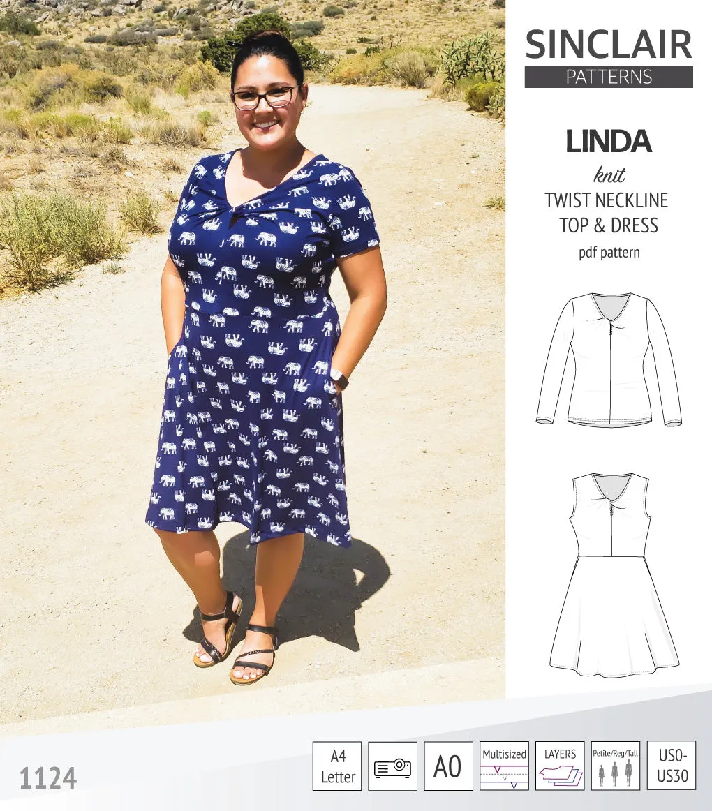 Linda twist neckline knit top and dress (PDF)