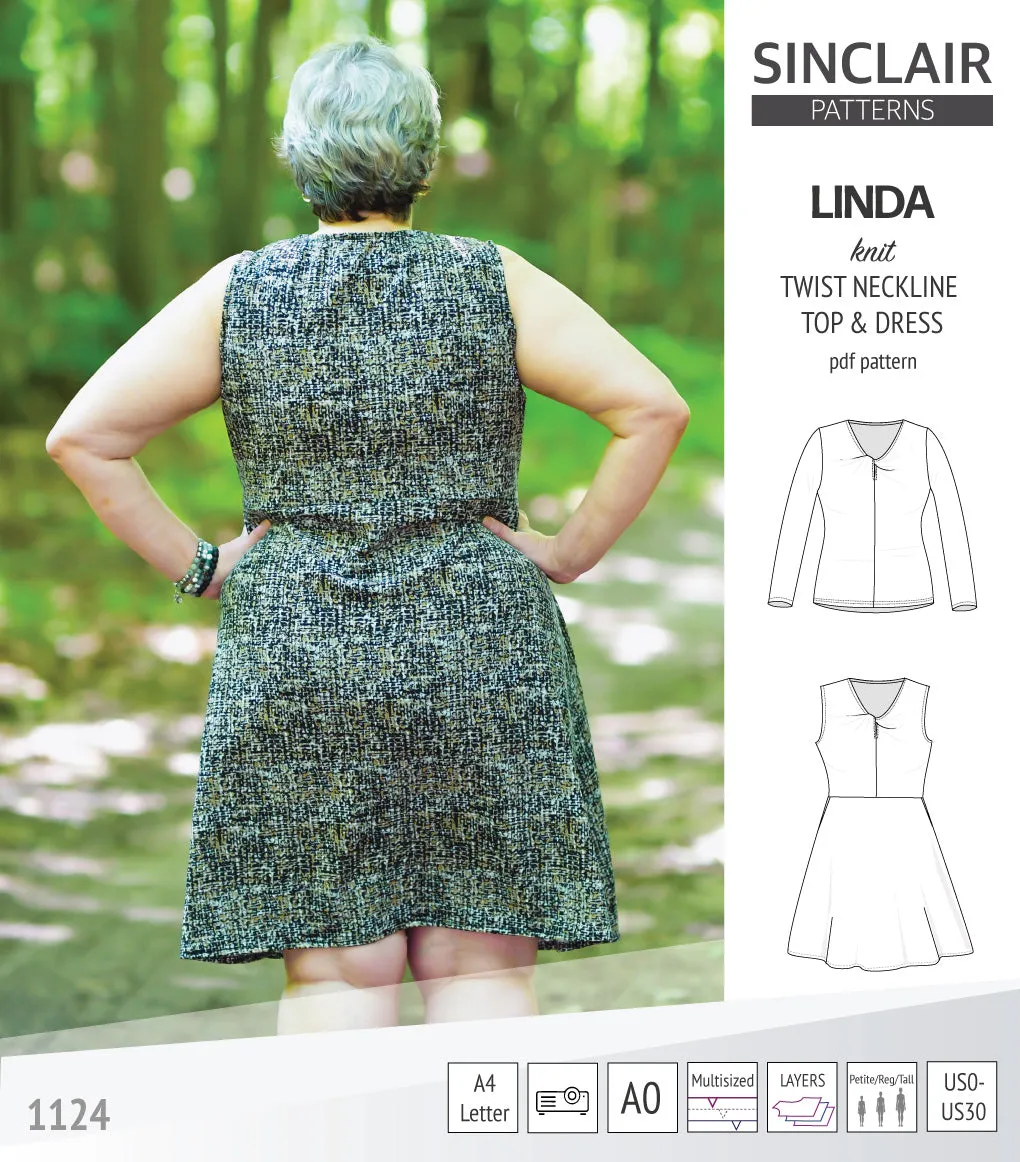Linda twist neckline knit top and dress (PDF)