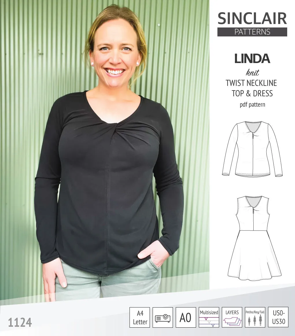 Linda twist neckline knit top and dress (PDF)