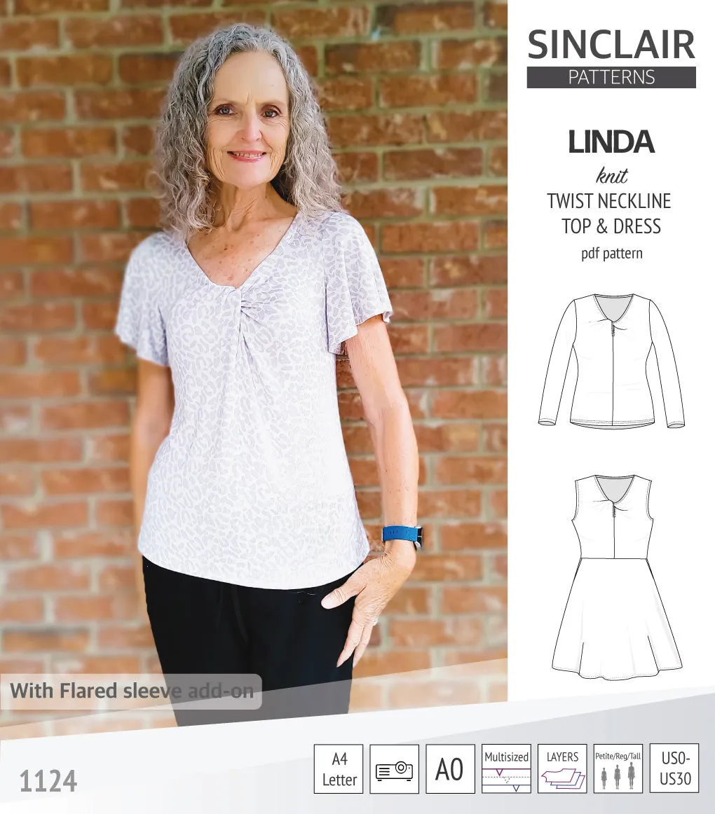 Linda twist neckline knit top and dress (PDF)
