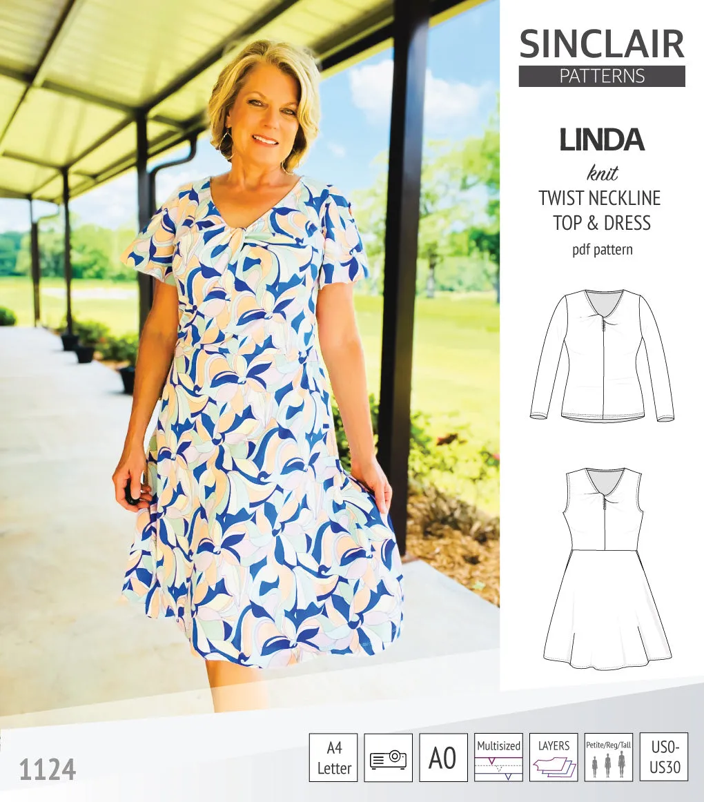 Linda twist neckline knit top and dress (PDF)