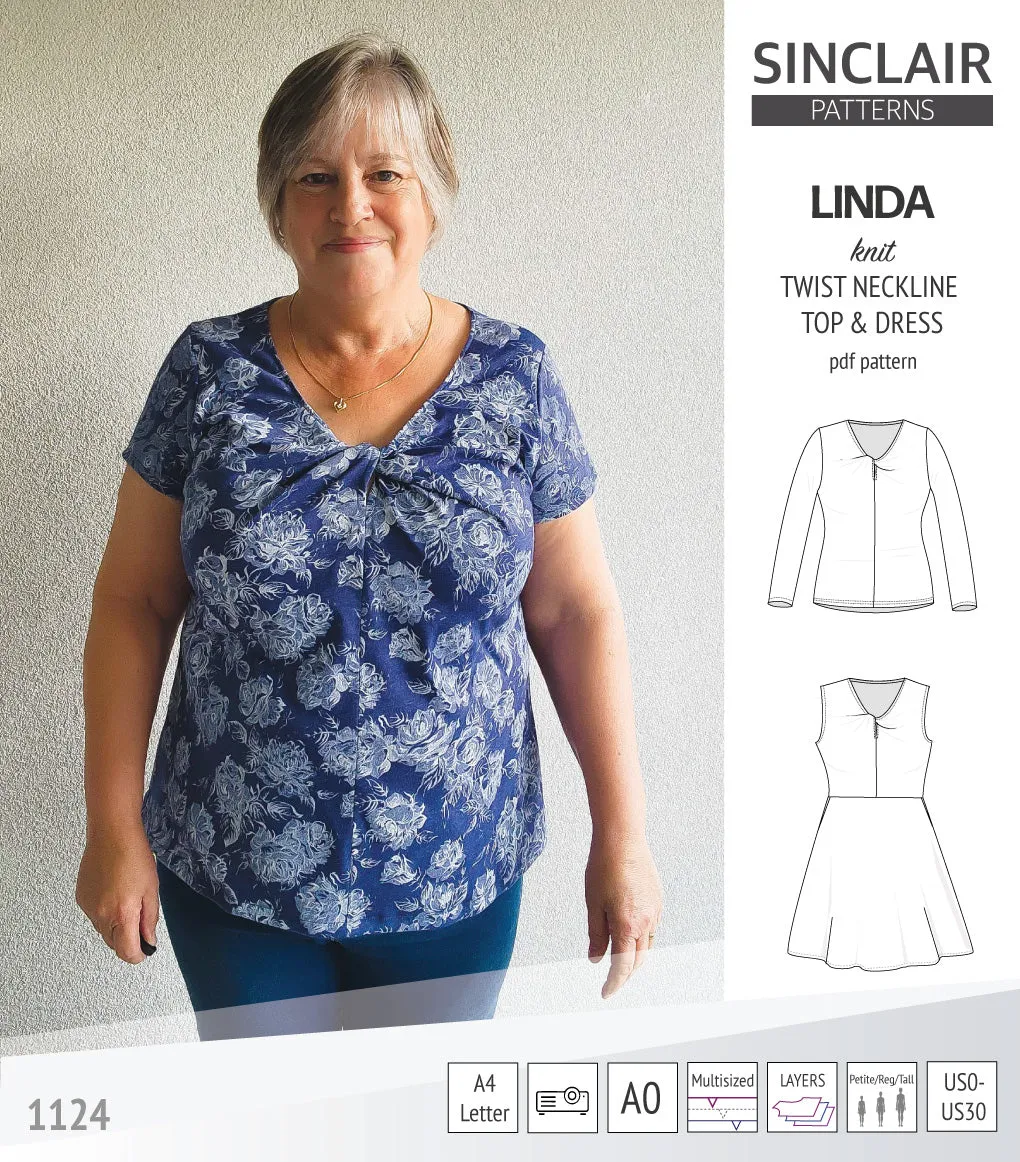 Linda twist neckline knit top and dress (PDF)