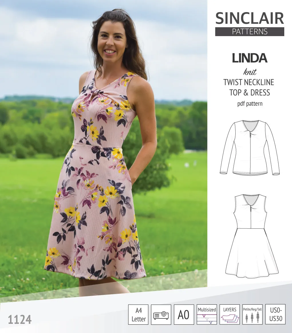 Linda twist neckline knit top and dress (PDF)