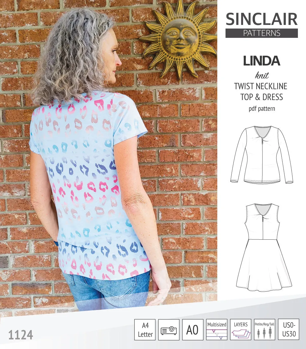 Linda twist neckline knit top and dress (PDF)