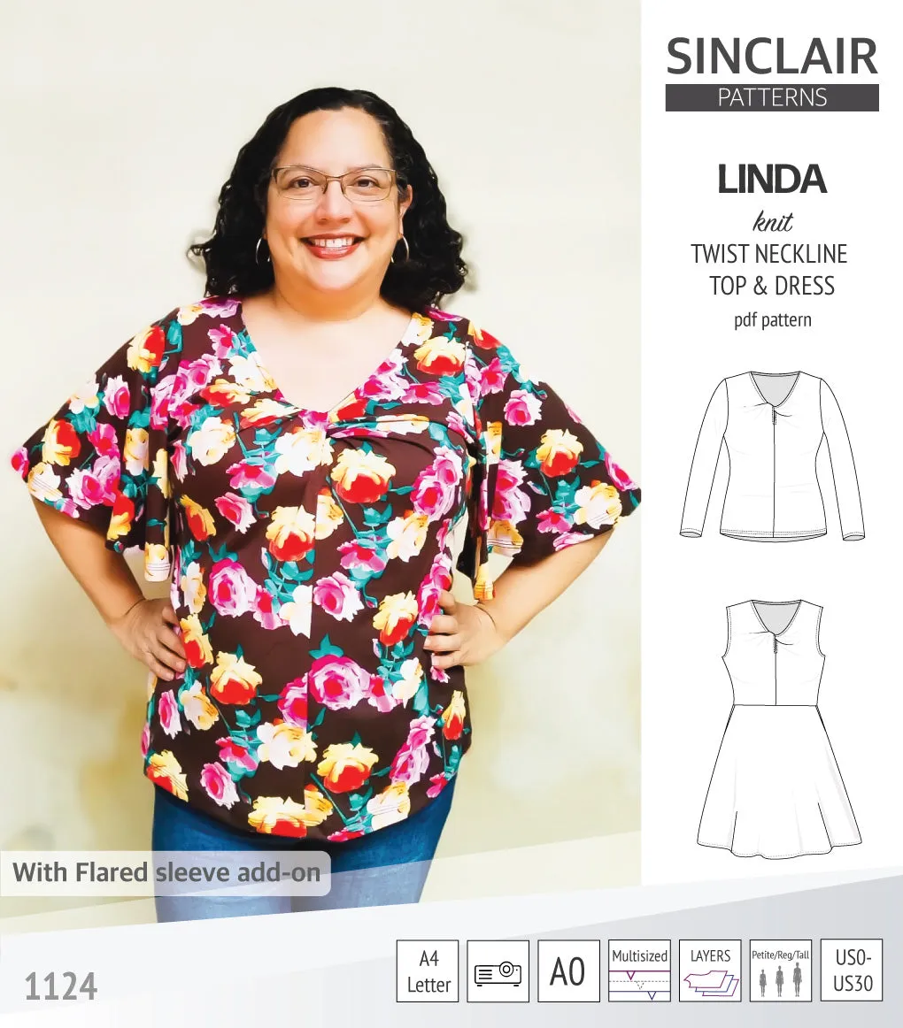 Linda twist neckline knit top and dress (PDF)