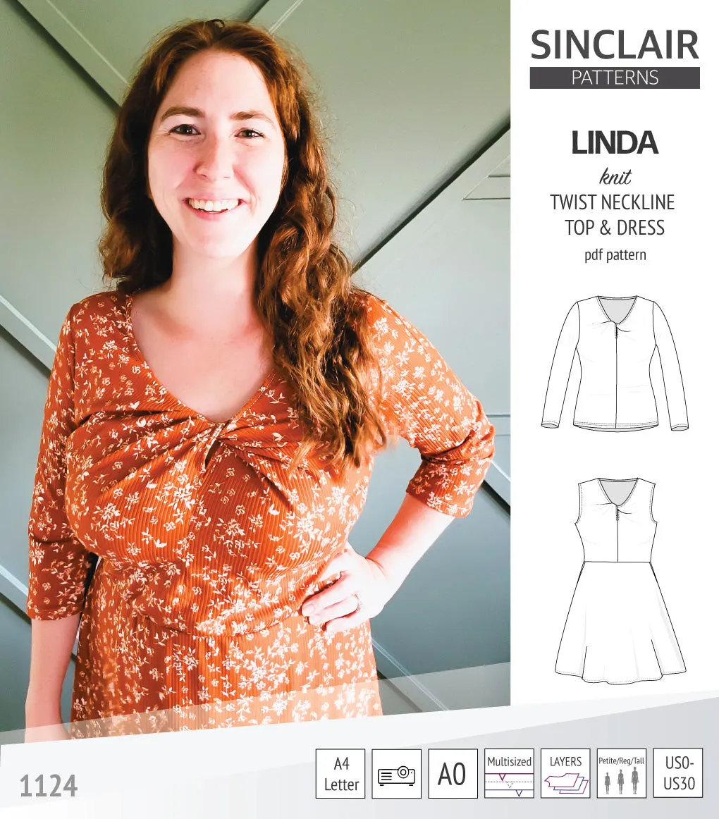 Linda twist neckline knit top and dress (PDF)