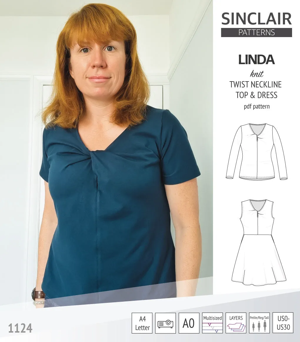 Linda twist neckline knit top and dress (PDF)