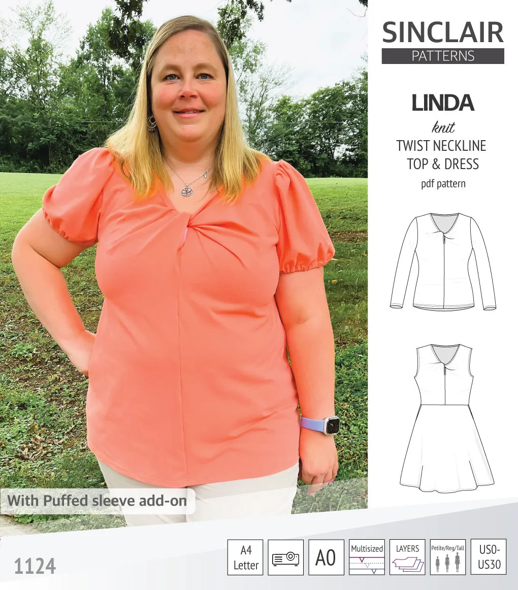 Linda twist neckline knit top and dress (PDF)
