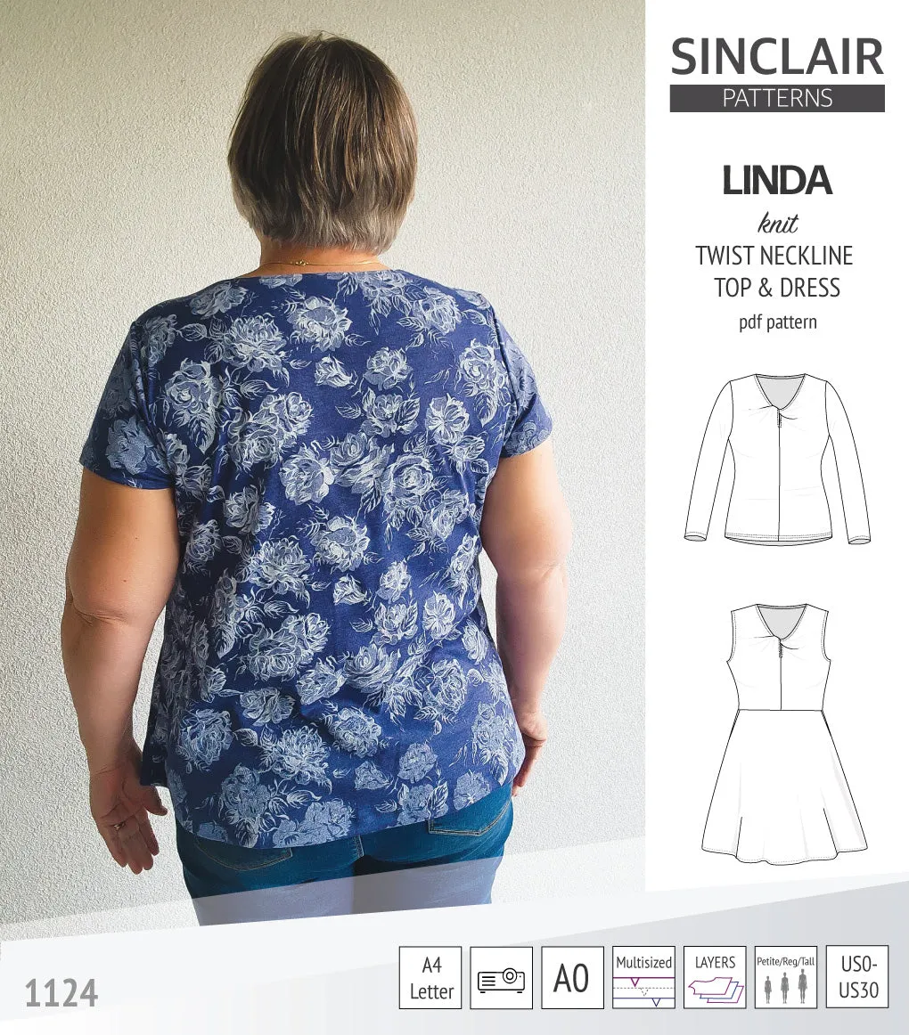 Linda twist neckline knit top and dress (PDF)