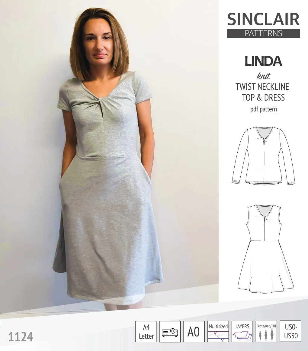 Linda twist neckline knit top and dress (PDF)