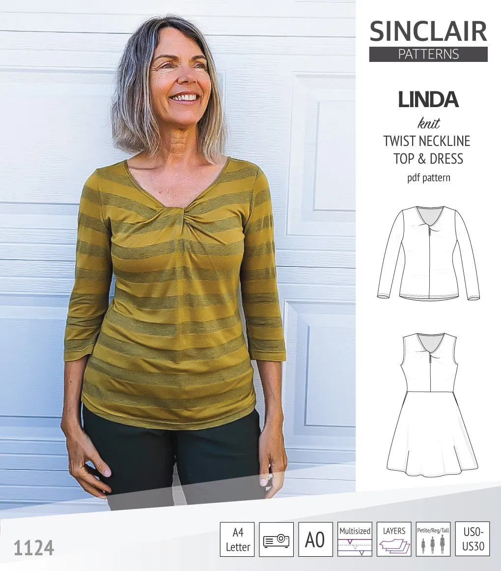Linda twist neckline knit top and dress (PDF)