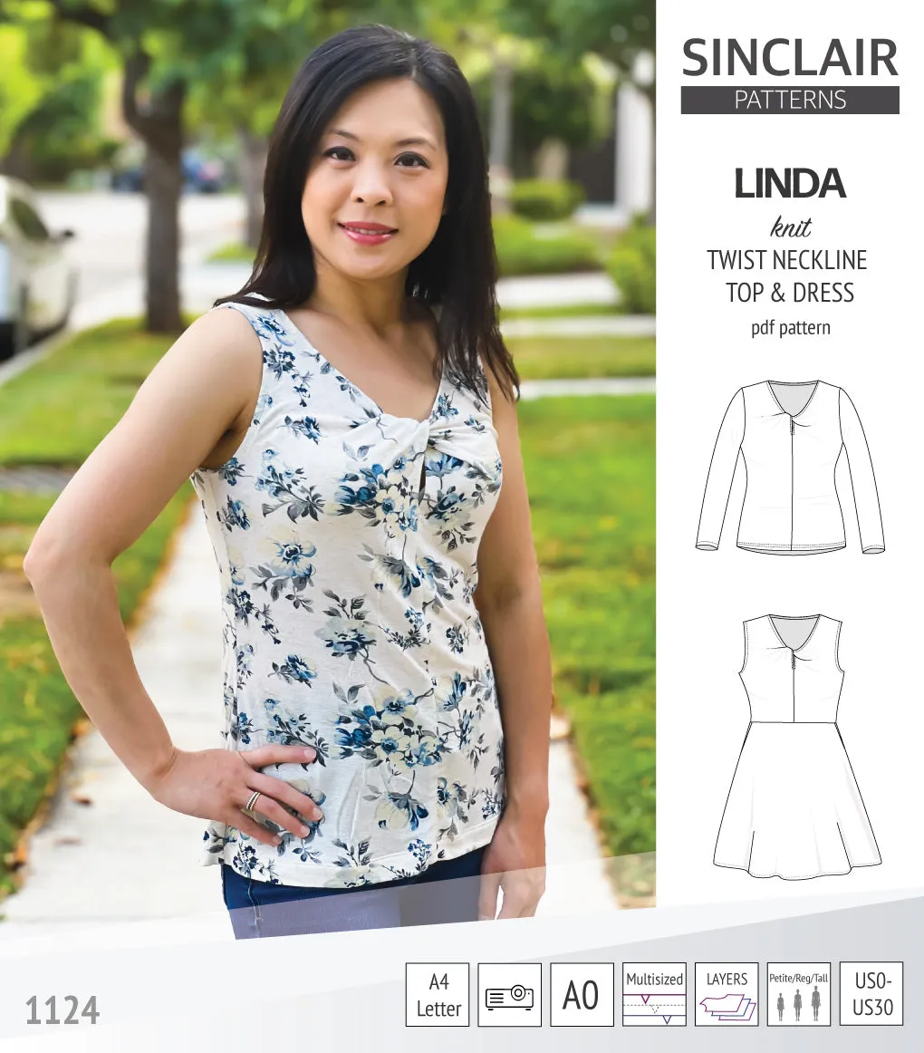 Linda twist neckline knit top and dress (PDF)