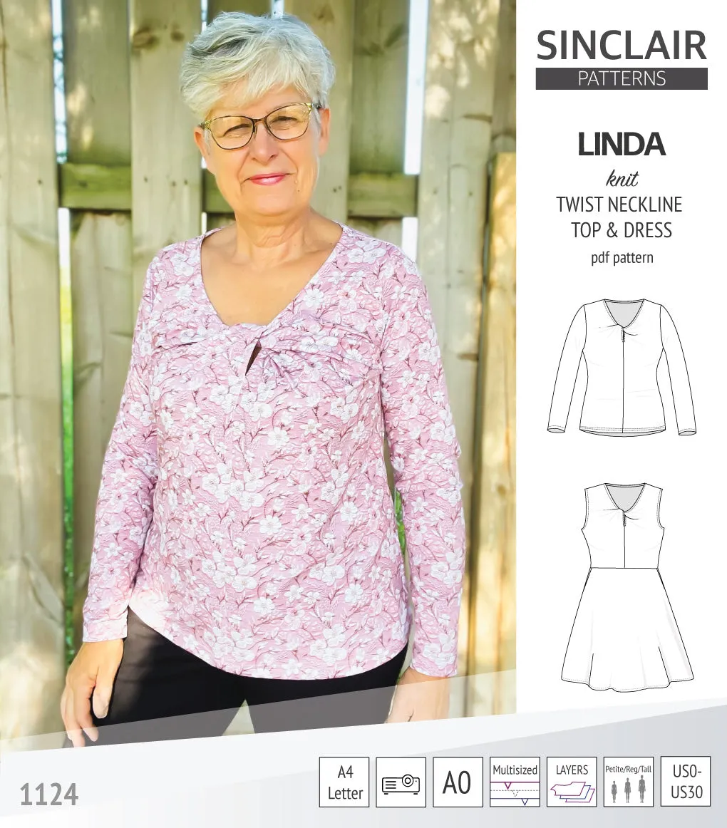 Linda twist neckline knit top and dress (PDF)