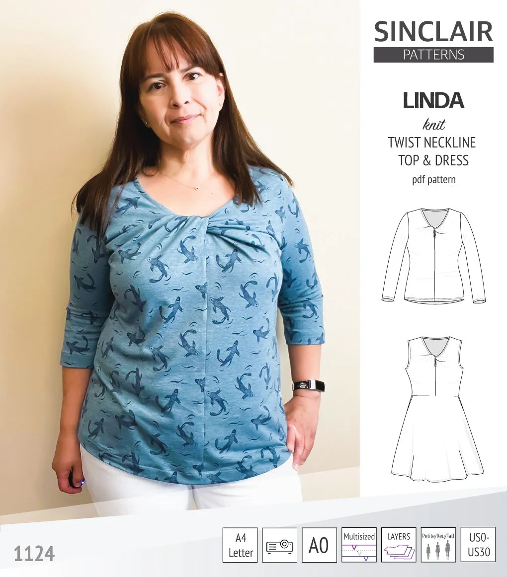 Linda twist neckline knit top and dress (PDF)