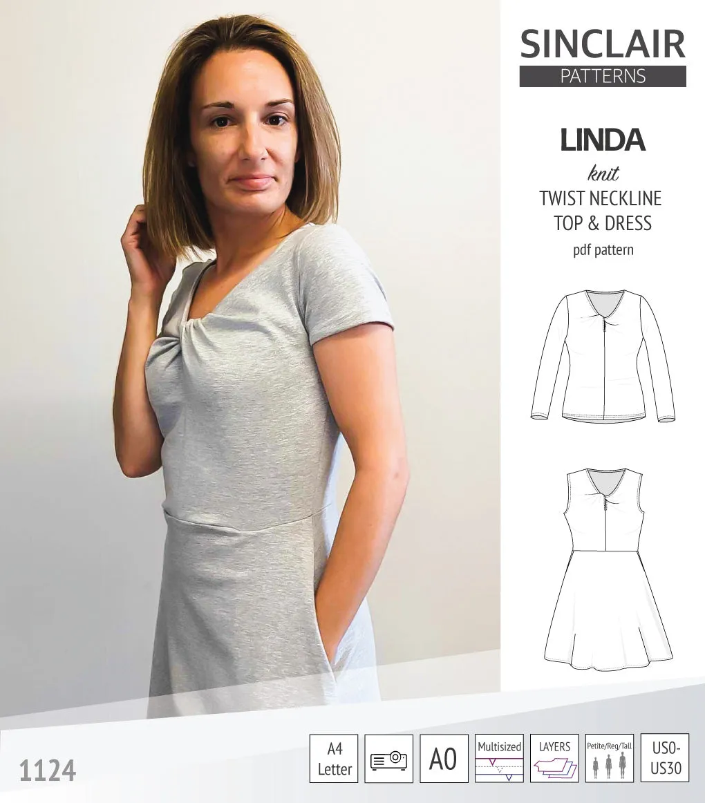 Linda twist neckline knit top and dress (PDF)