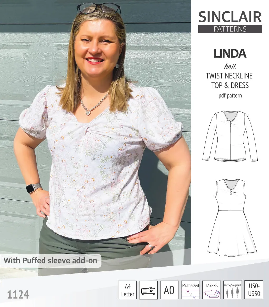 Linda twist neckline knit top and dress (PDF)