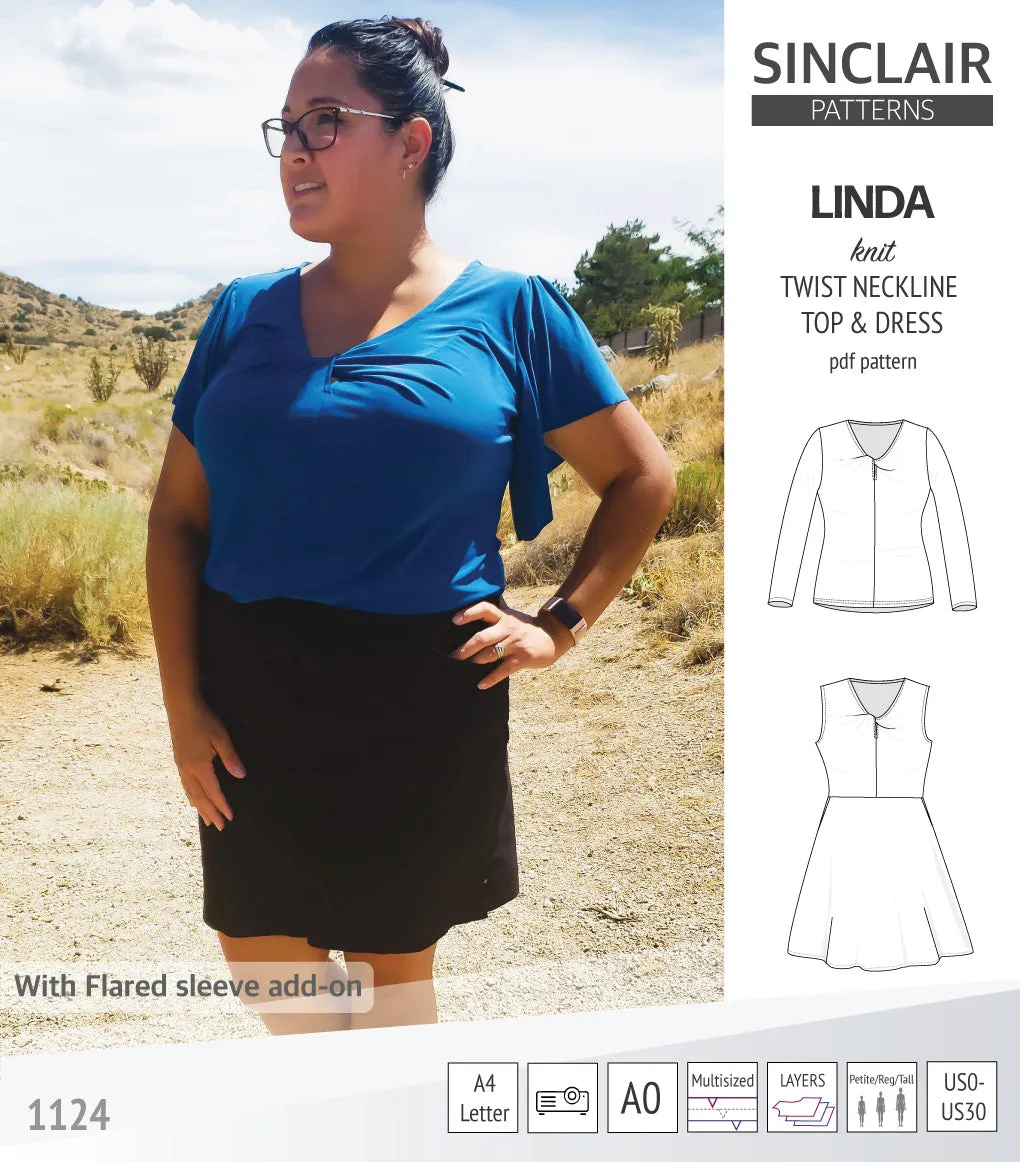 Linda twist neckline knit top and dress (PDF)