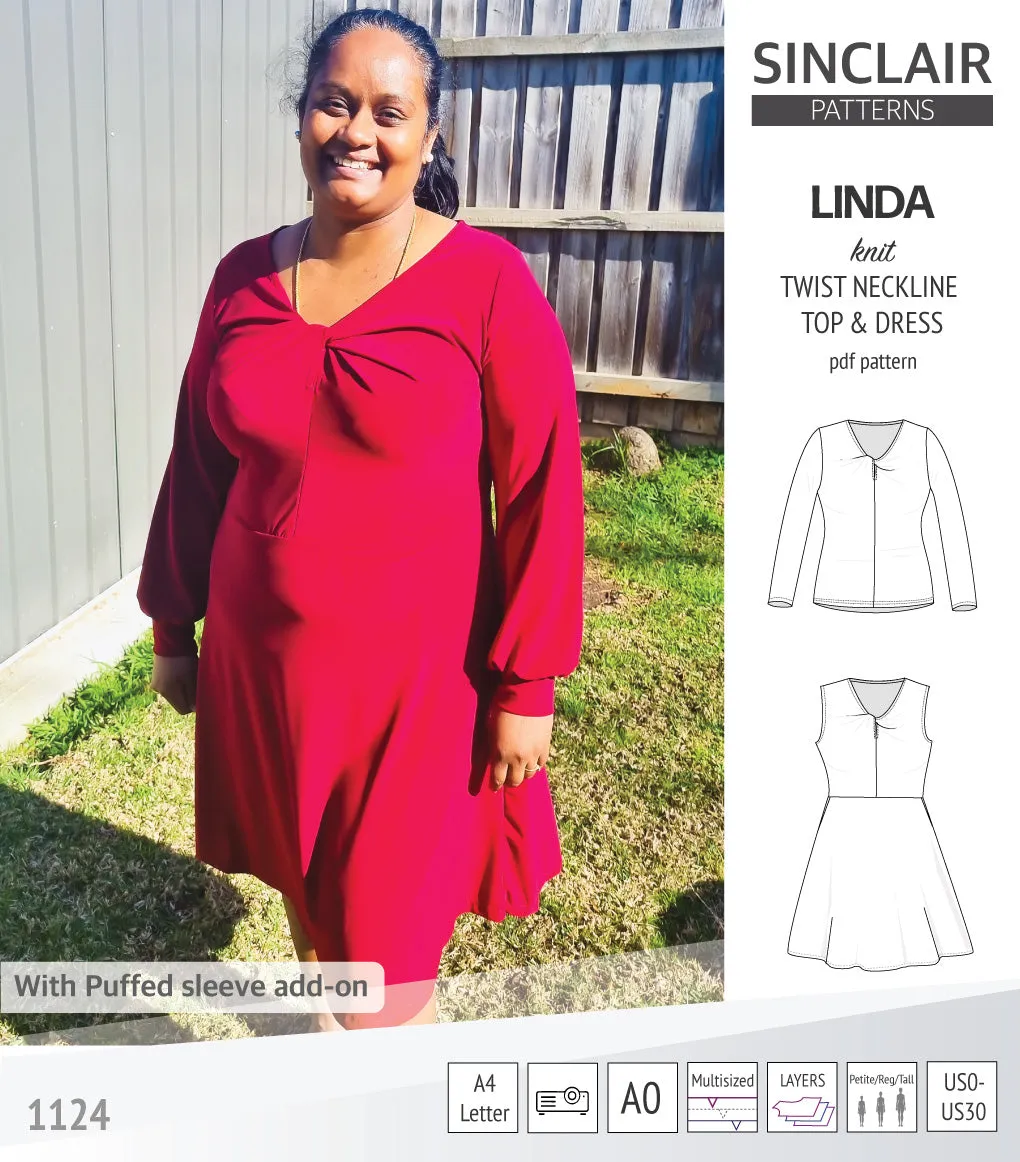 Linda twist neckline knit top and dress (PDF)