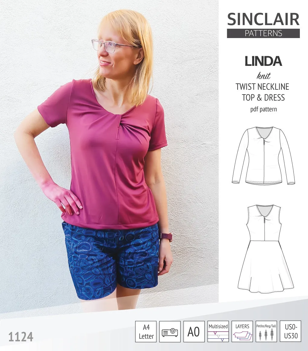 Linda twist neckline knit top and dress (PDF)