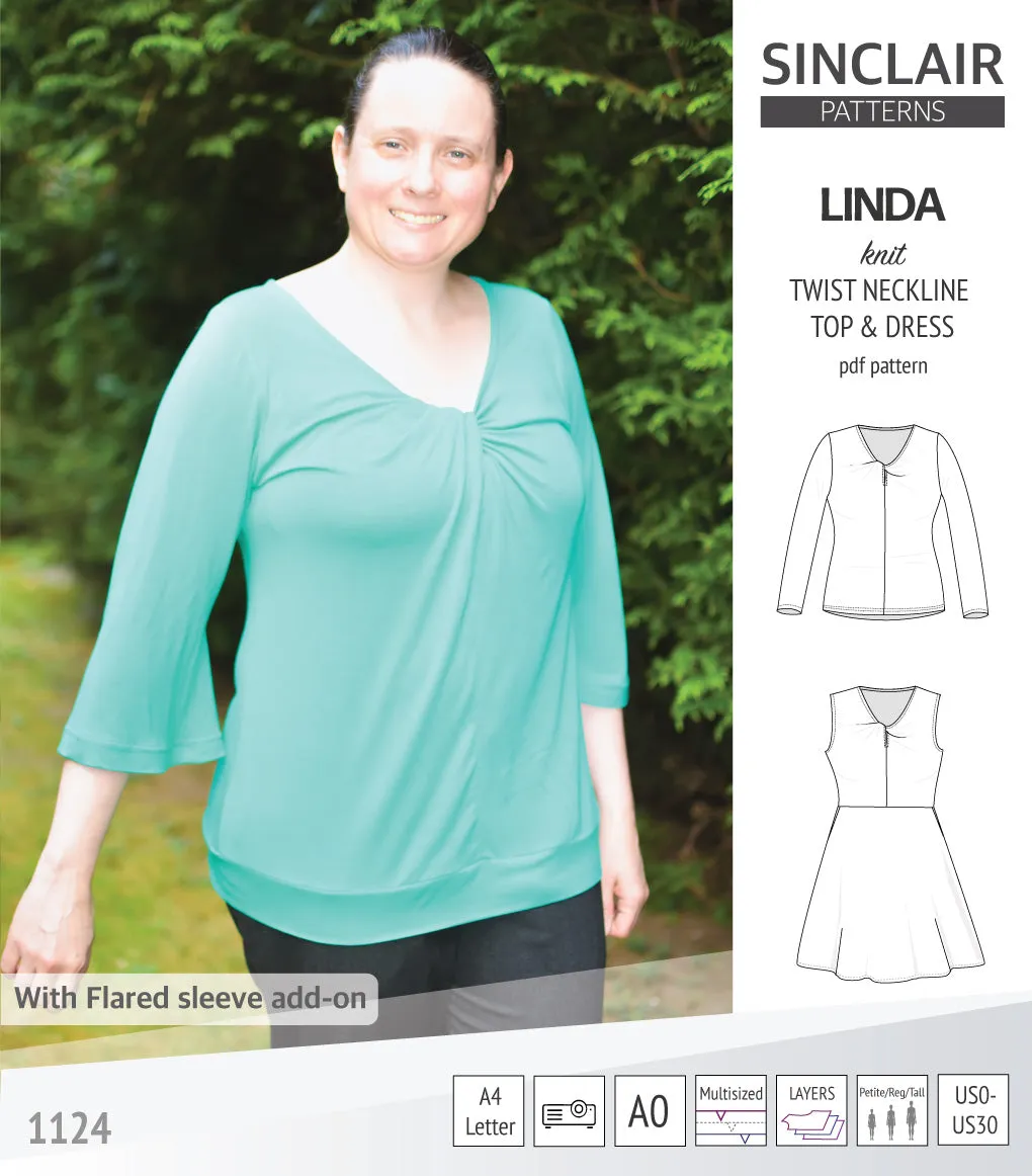 Linda twist neckline knit top and dress (PDF)