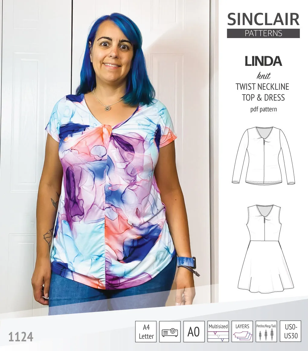 Linda twist neckline knit top and dress (PDF)