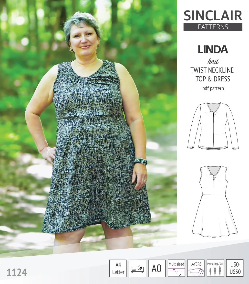 Linda twist neckline knit top and dress (PDF)