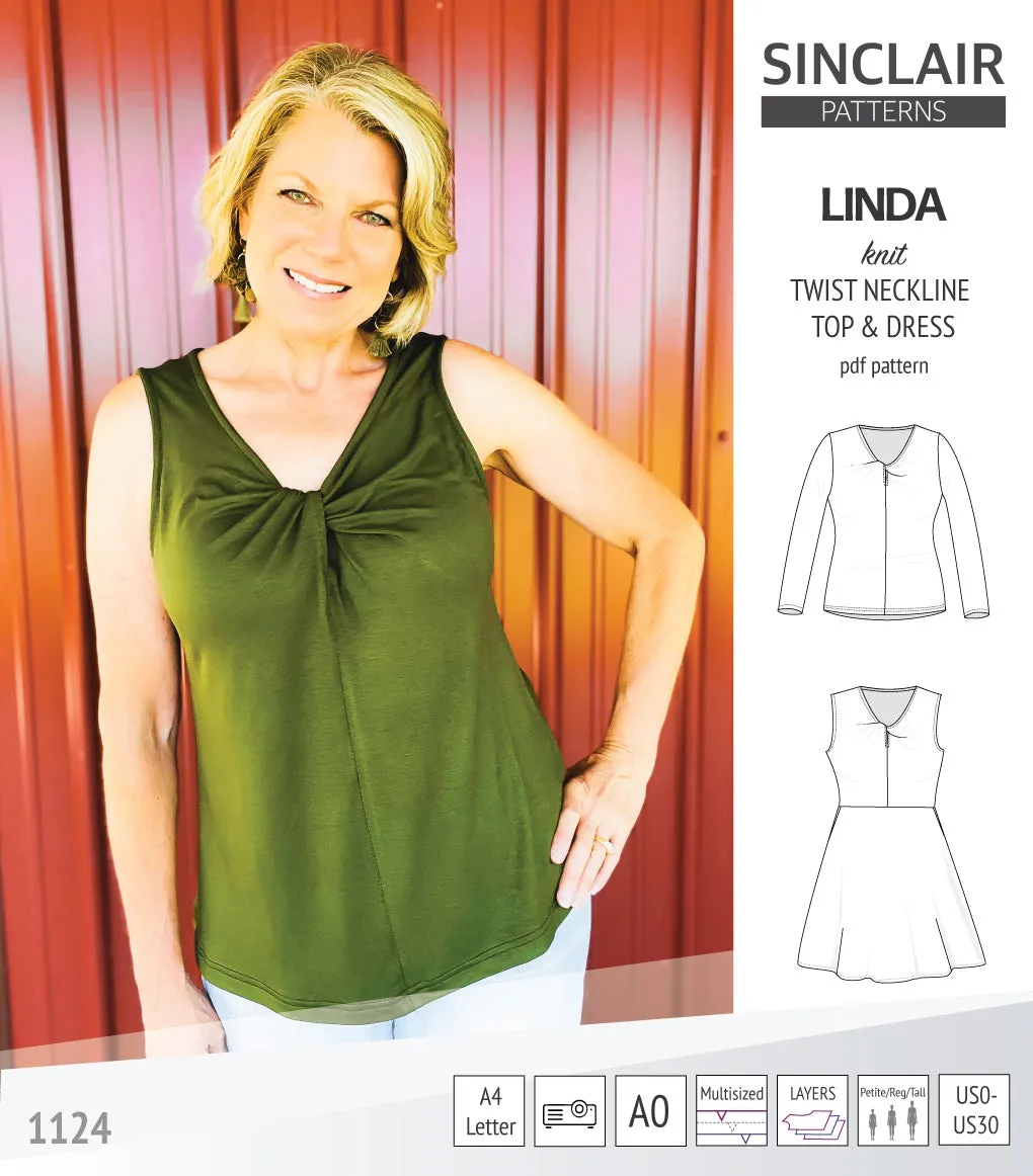 Linda twist neckline knit top and dress (PDF)
