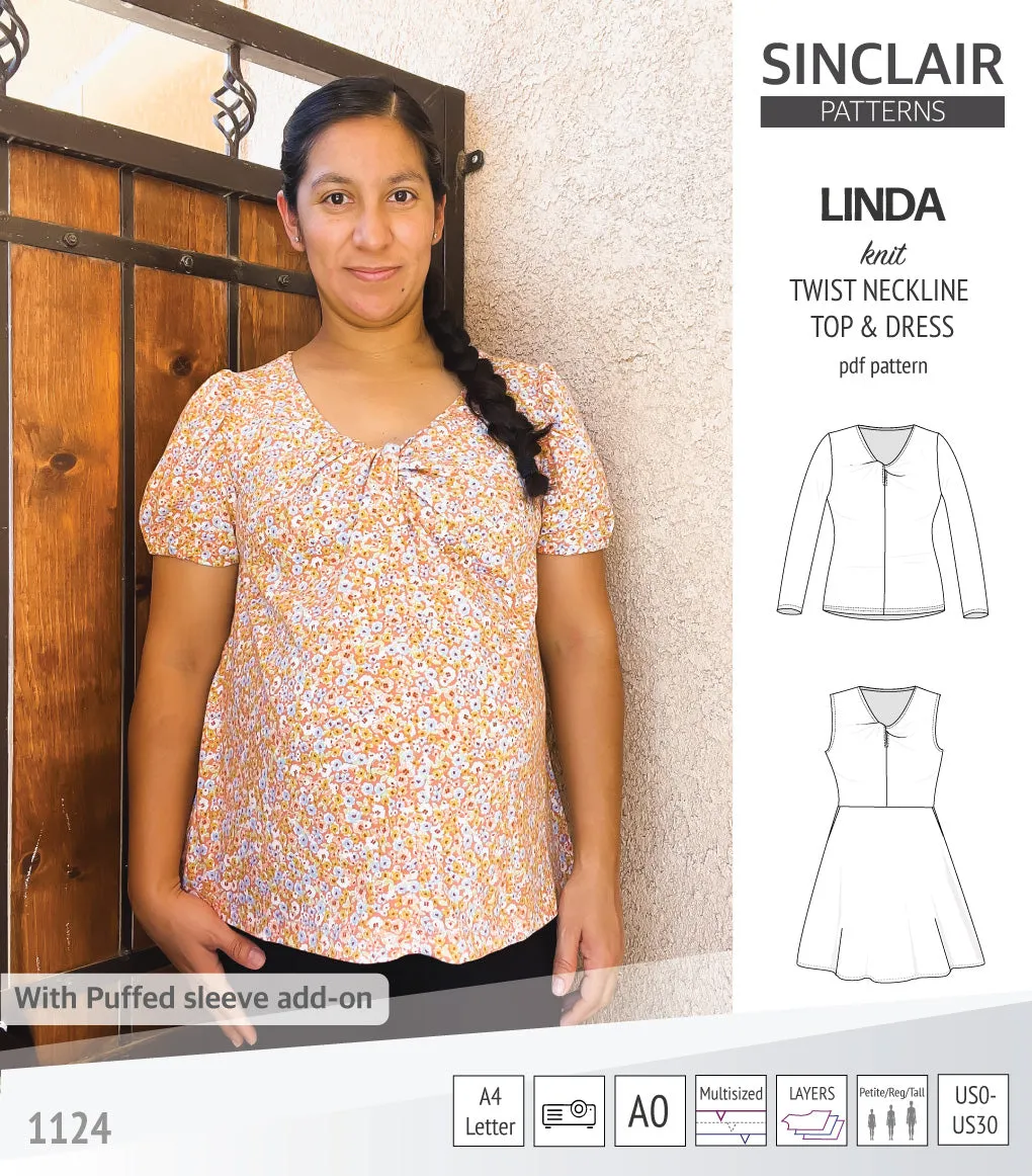 Linda twist neckline knit top and dress (PDF)