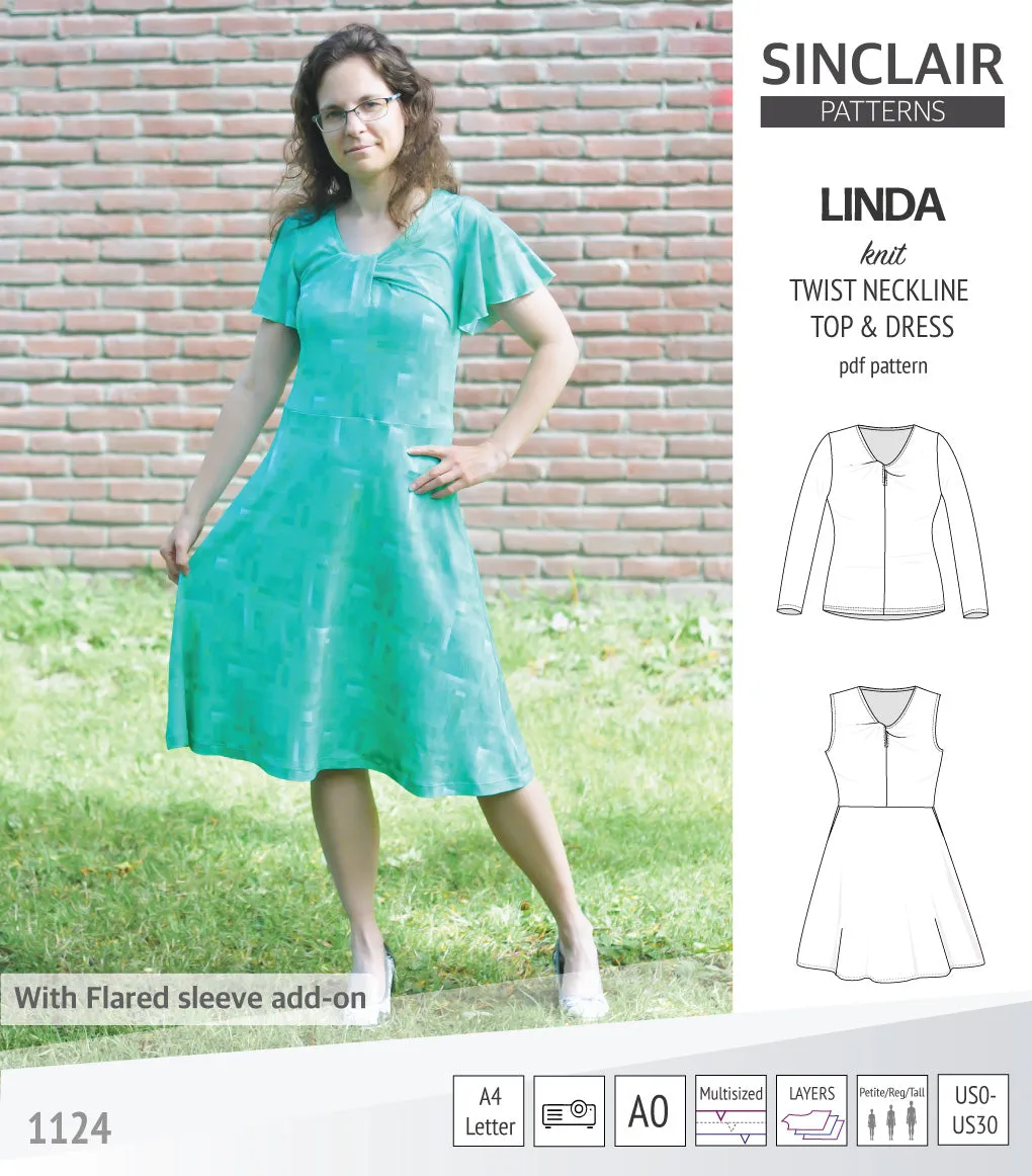 Linda twist neckline knit top and dress (PDF)