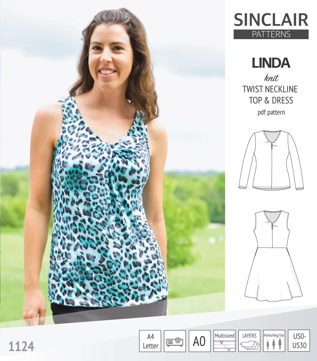 Linda twist neckline knit top and dress (PDF)