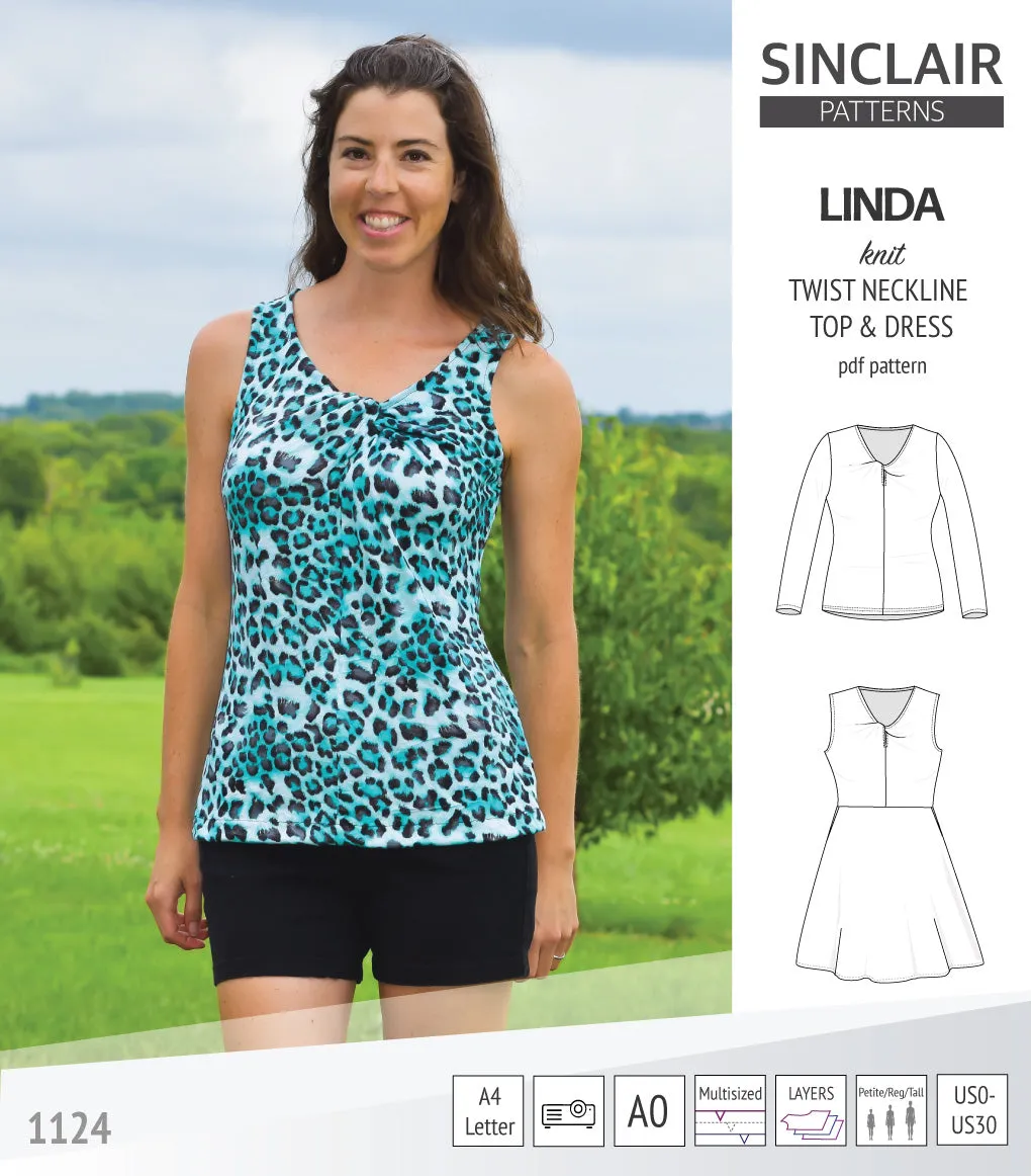 Linda twist neckline knit top and dress (PDF)