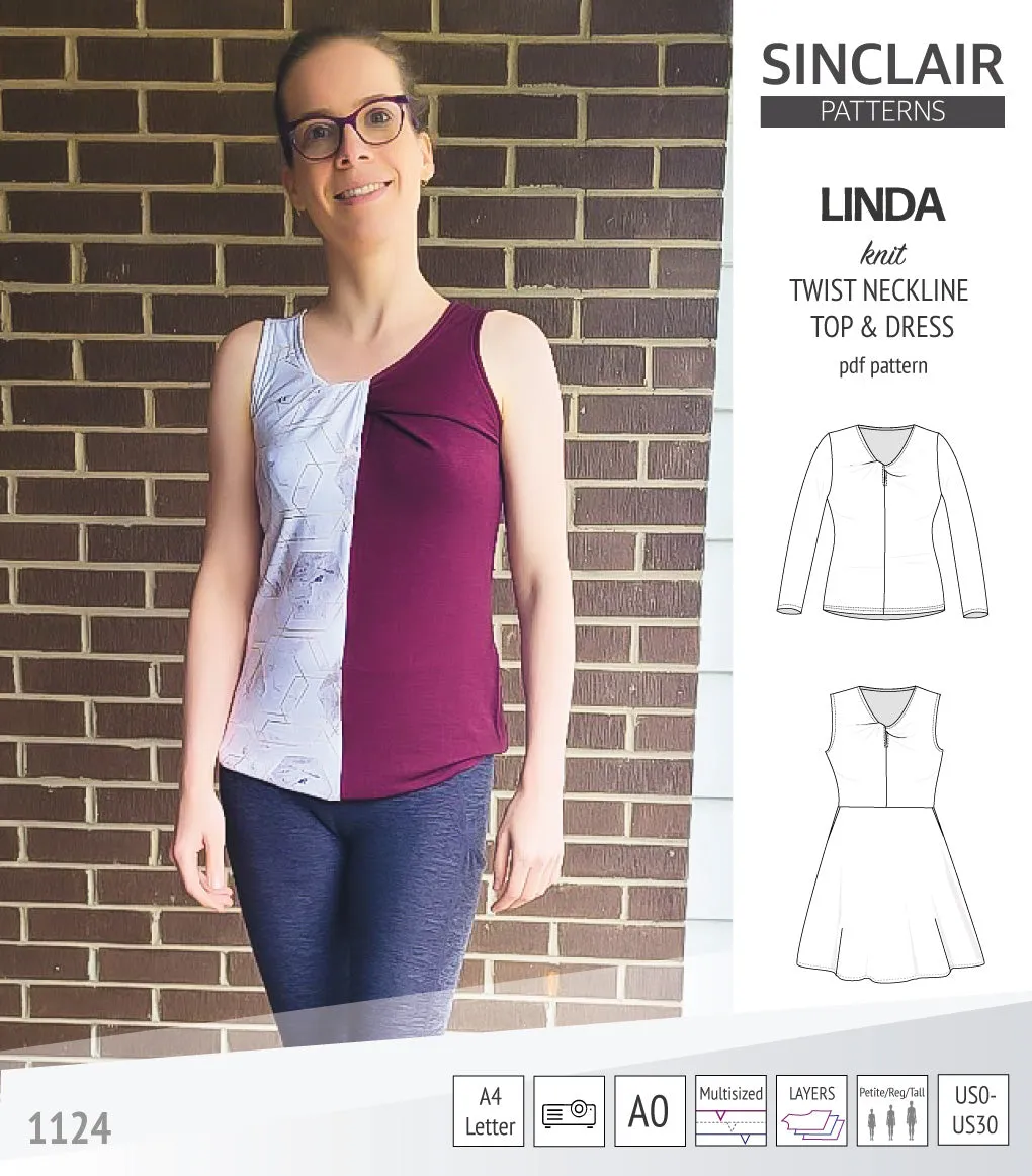 Linda twist neckline knit top and dress (PDF)