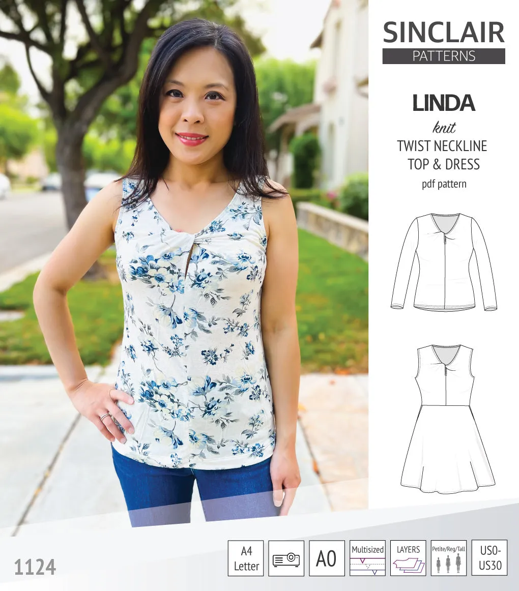 Linda twist neckline knit top and dress (PDF)