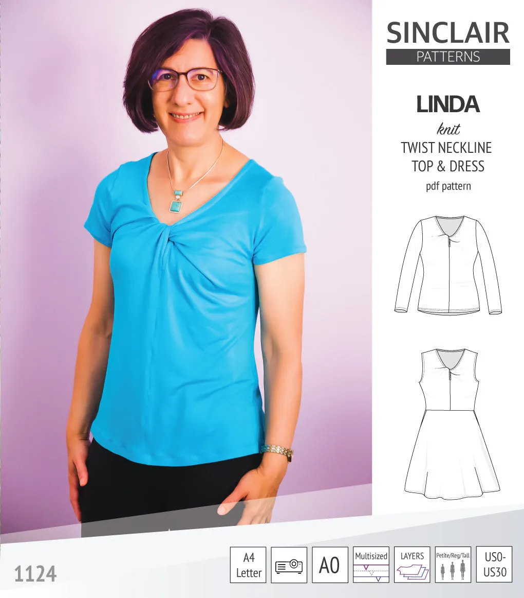 Linda twist neckline knit top and dress (PDF)