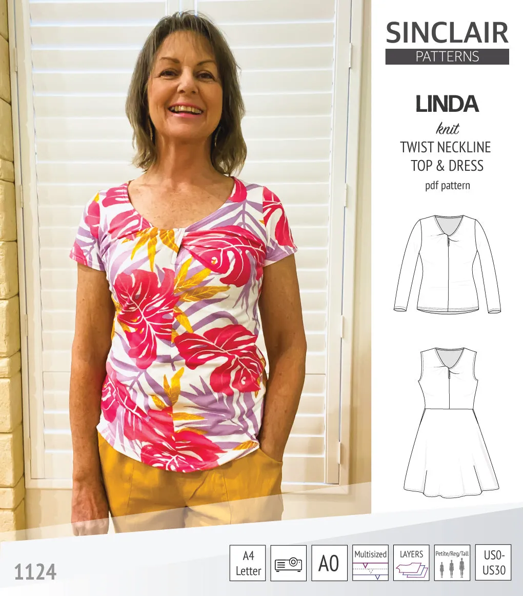 Linda twist neckline knit top and dress (PDF)