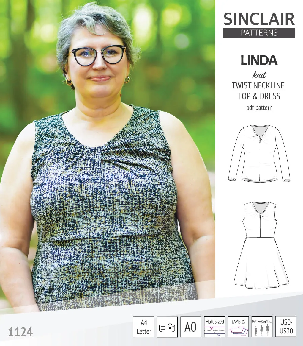 Linda twist neckline knit top and dress (PDF)