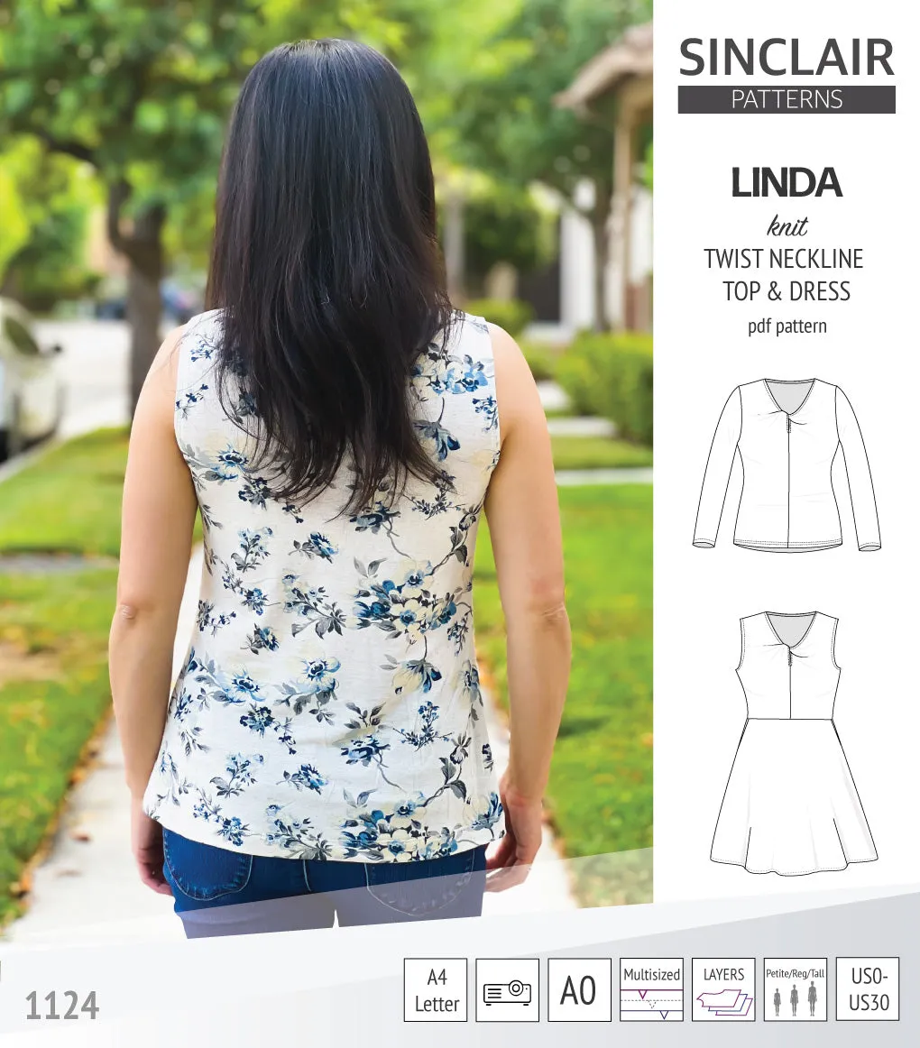 Linda twist neckline knit top and dress (PDF)