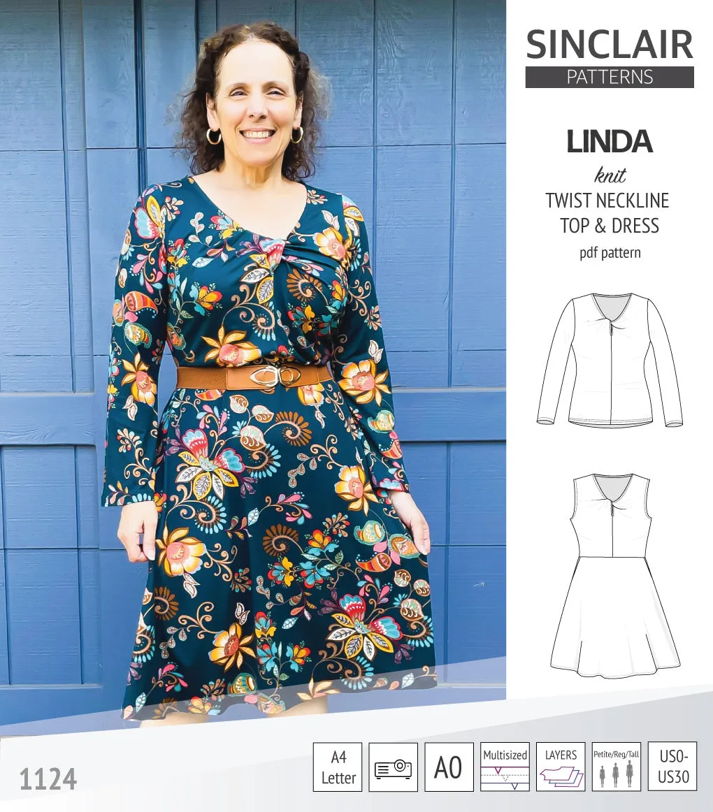 Linda twist neckline knit top and dress (PDF)