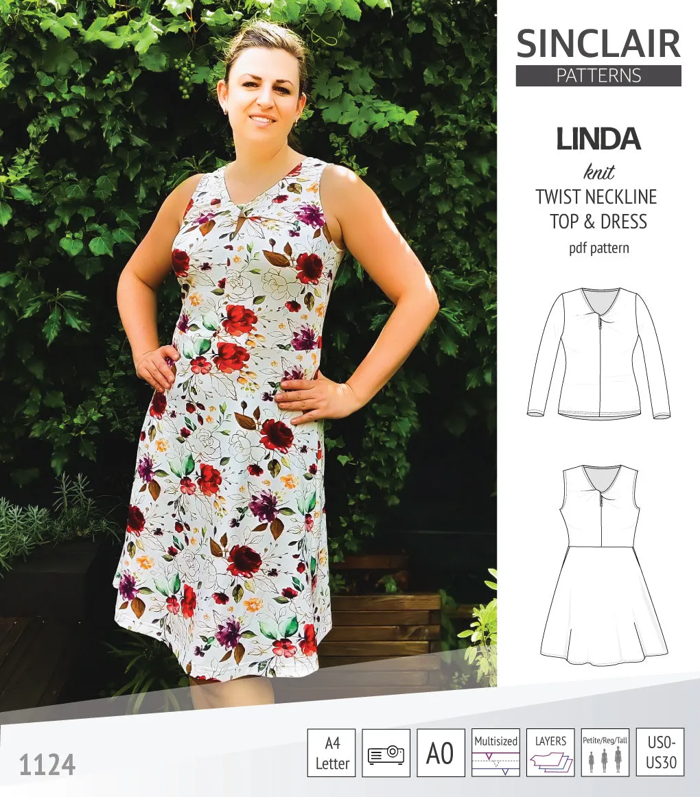 Linda twist neckline knit top and dress (PDF)