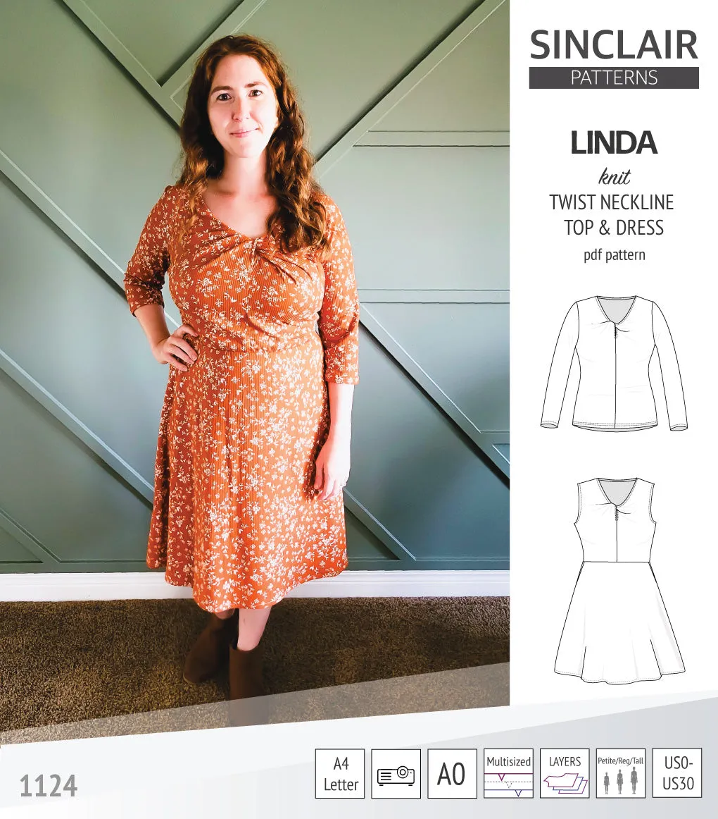 Linda twist neckline knit top and dress (PDF)