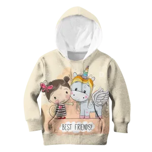 Little Girl And Unicorn Are Best Friends Custom Cosplay Kid Hoodie