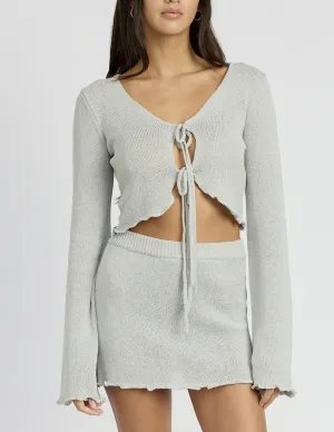 Long Sleeve Front Tie Sheer Knit Sweater