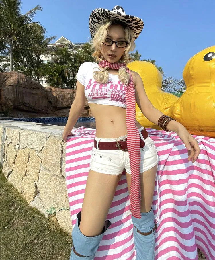 Low Waisted Lace-up Thin Denim Hot Pants