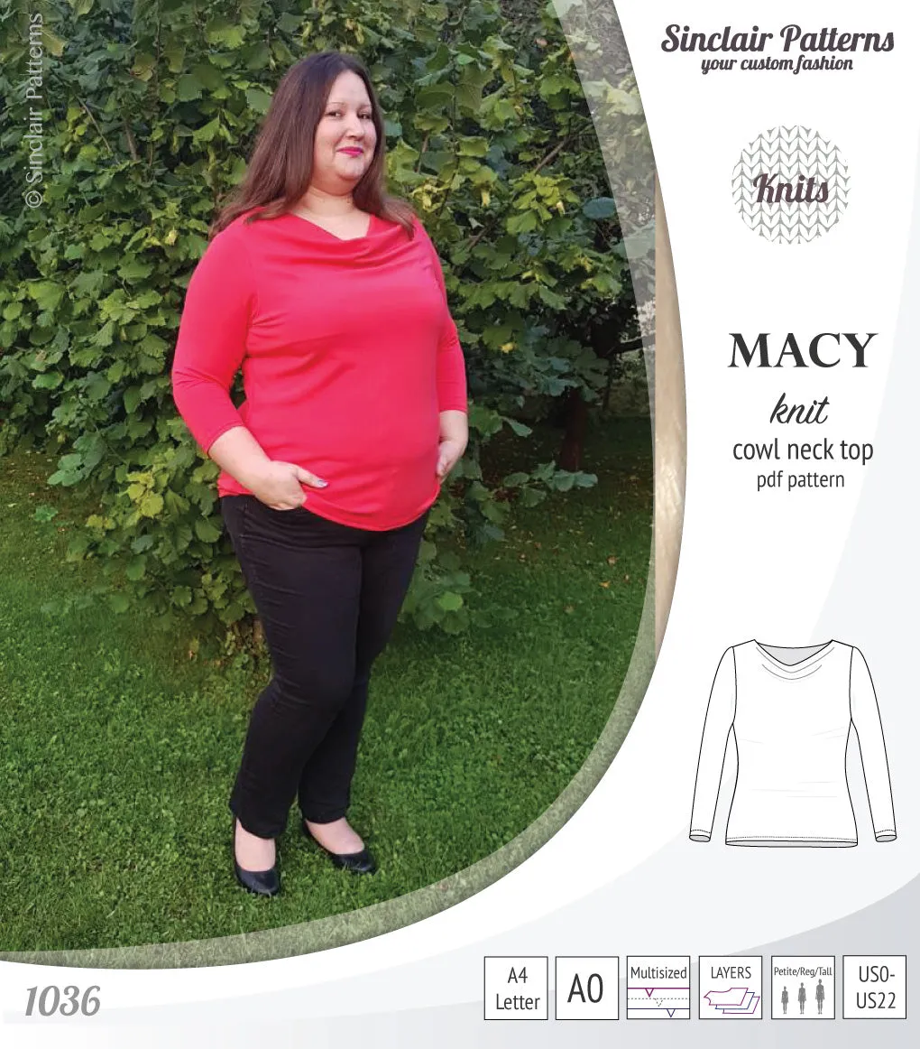 Macy knit semi fitted cowl neck top (PDF)