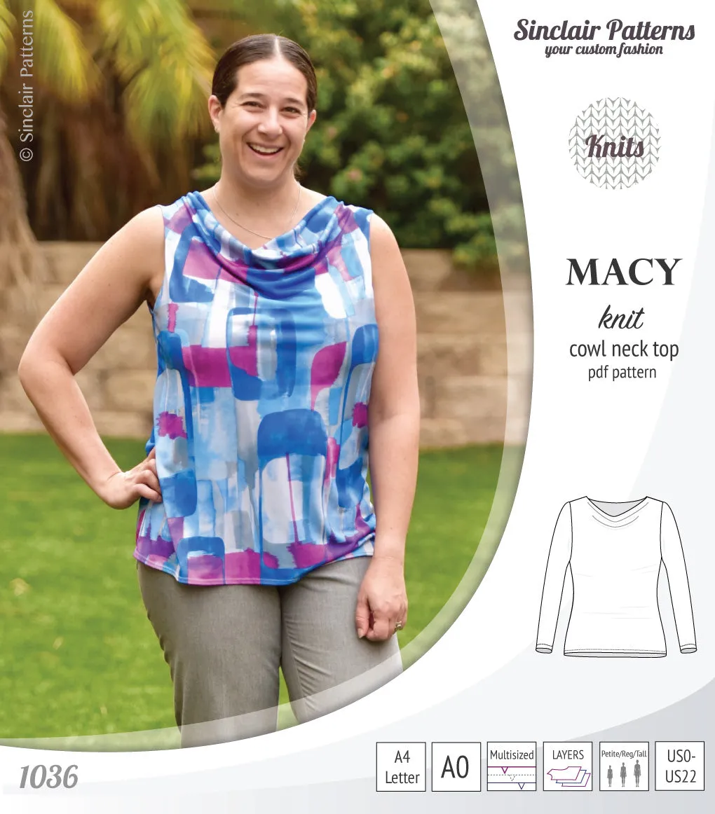 Macy knit semi fitted cowl neck top (PDF)