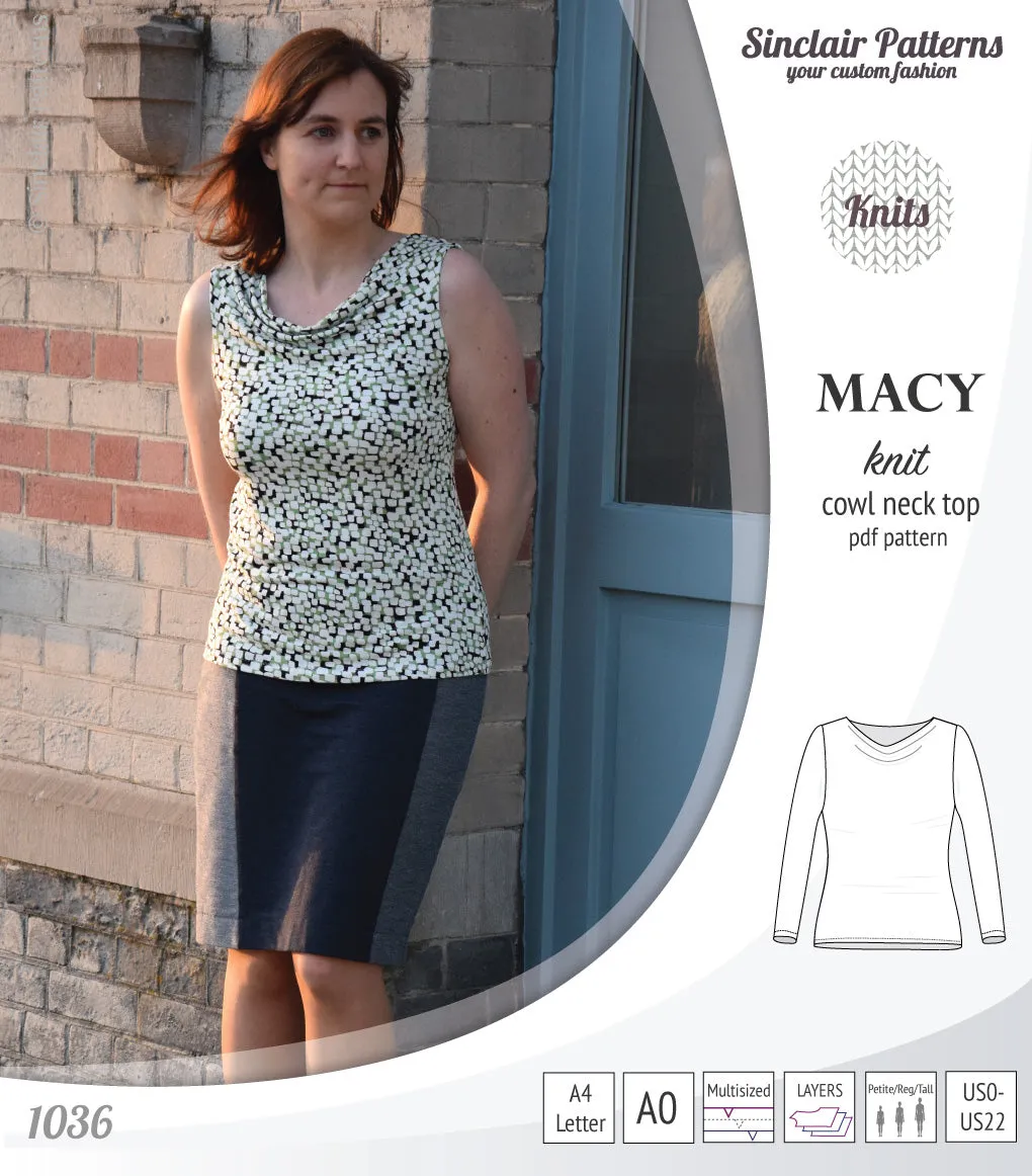 Macy knit semi fitted cowl neck top (PDF)